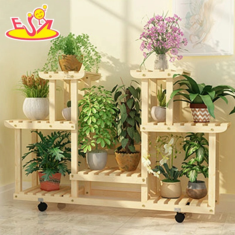 Most popular 3-tier wood flower stand rack shelf holder with wheels W08H118