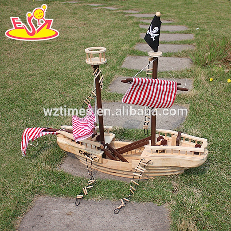 Wholesale cheap sale handmade customized wooden children pirate ship toy as holiday gift W03B001-Z