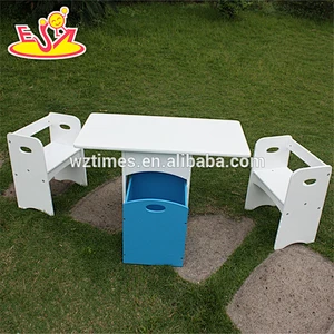 2018 new design home / school / kindergarten white wooden toddler activity table with storage box W08G193