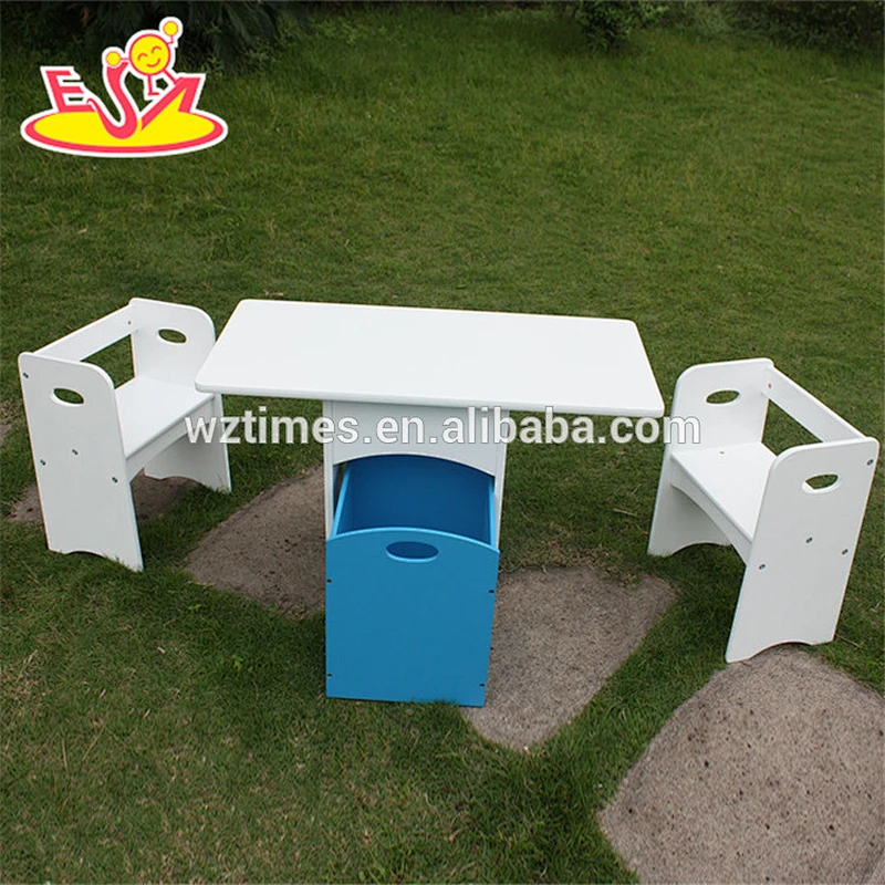 2018 new design home / school / kindergarten white wooden toddler activity table with storage box W08G193