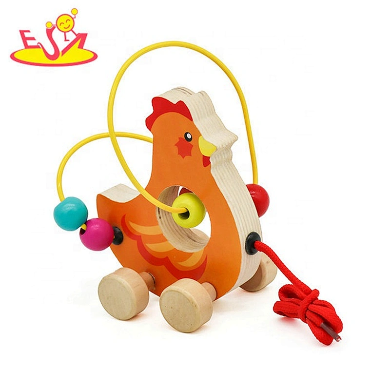 Wholesale fashion cock shaped pull string wooden small car toy for sale W05B162