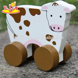 2018 New design baby wheels wooden cow toy best sale kids wooden cow toy wholesale cheap children wooden cow toy W04A322