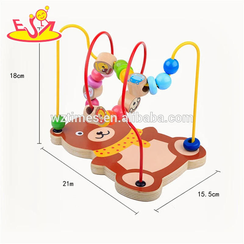 2018 wholesale cheap wooden bead toys for toddlers new design bear shape wooden bead toys for toddlers W11B139
