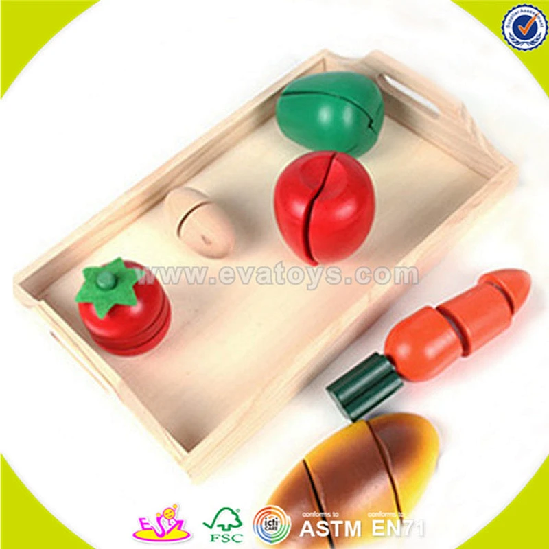 wholesale top quality wooden fruit cutting toy, DIY kids wooden vegetables cutting toy, role play wooden cutting toy W10B099