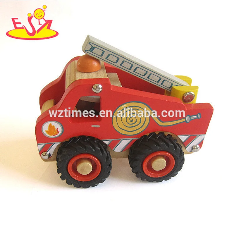 2018 Wholesale cheap mini fire truck toys wooden toy for kids W04A361