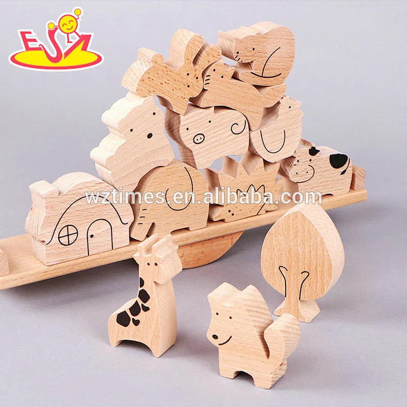 El juguete educativo más nuevo del bebé más caliente juega los bloques de madera del animal que apila en madera natural W11F069