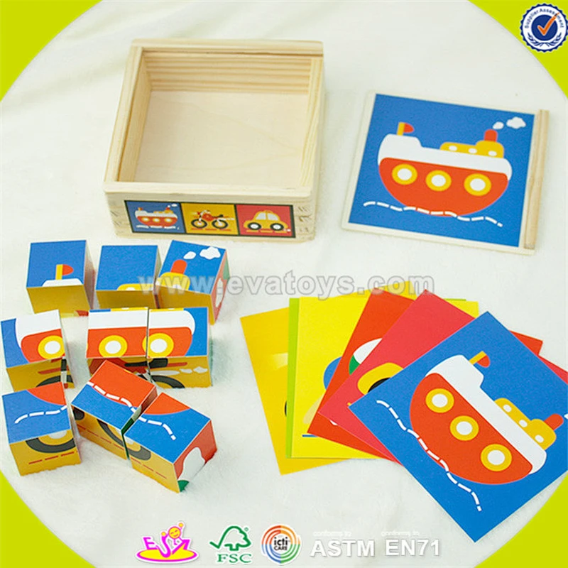 Wholesale creative wooden cube jigsaw toy fashion multi pattern wooden cube jigsaw toy funny wooden cube jigsaw toy W14F039