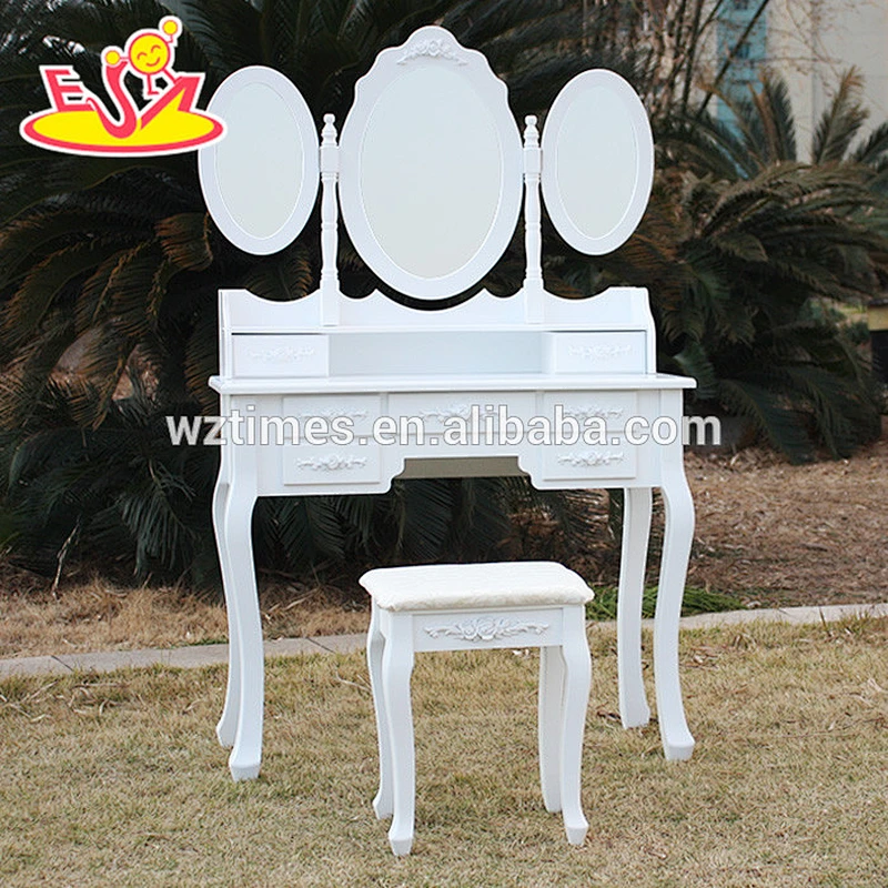2018 Wholesale white wooden dressing table folding mirror wooden dressing table new design youth wooden dressing table W08H076