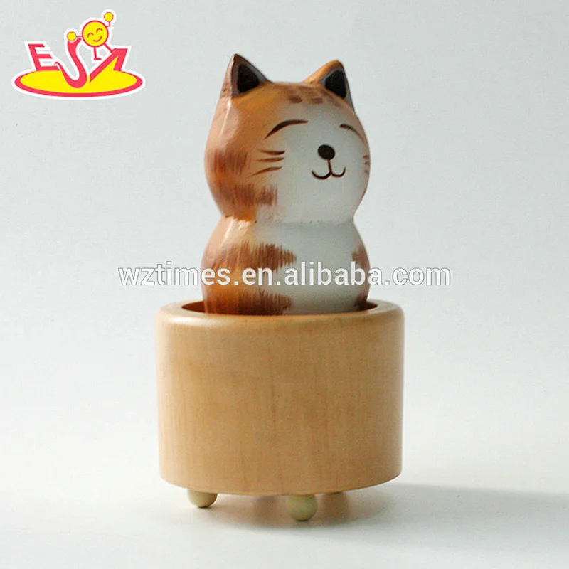 Wholesale promotional cute table top wooden cat music box as gift for kids W07B059