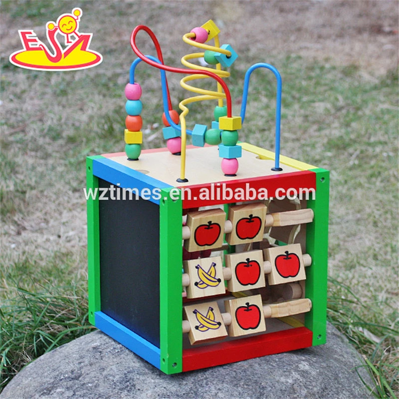 wholesale design funny cubic wire bead toy,multi-function wooden cubic wire bead toy for kids,wooden bead toy W11B060