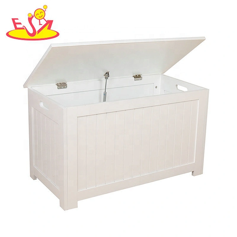 New arrival white portable kids wooden toy box with lid W08C278