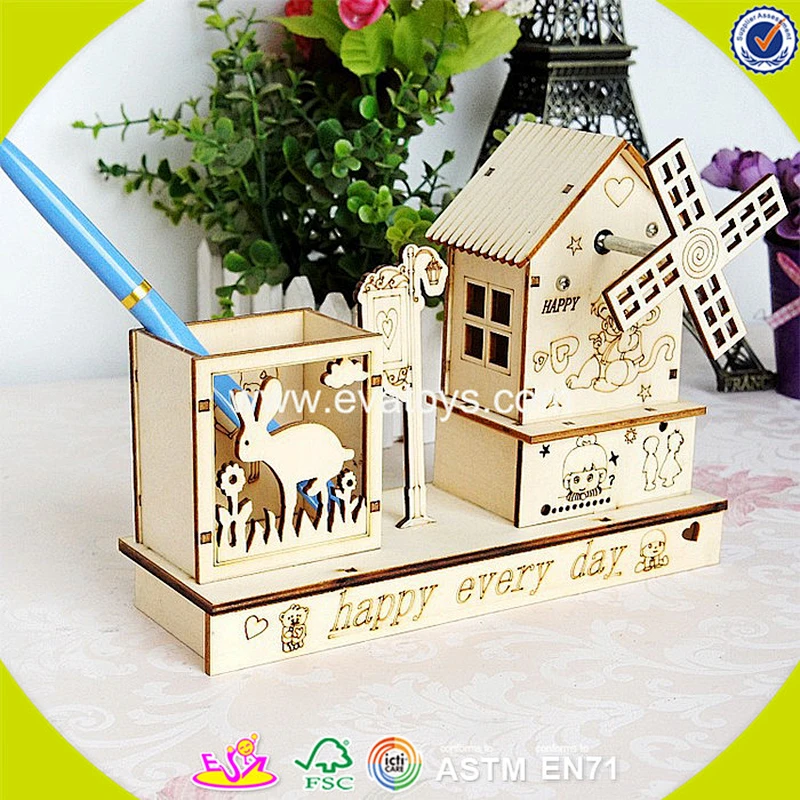 wholesale kids music box wooden brush pot popular children wooden brush pot W02A032