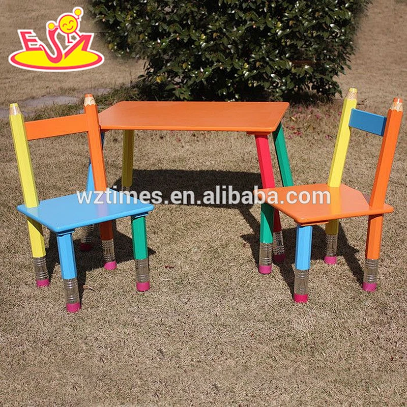 Wholesale customize wooden baby table and 2 chairs used in home or kindergarten W08G106