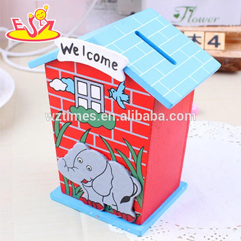 wholesale cartoon wooden money saving box high quality wooden money saving box W02A026