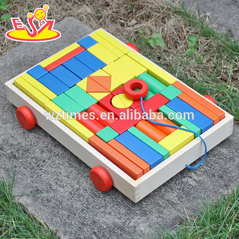 2018 wholesale pull car designed wooden children's building blocks for sale W13C031