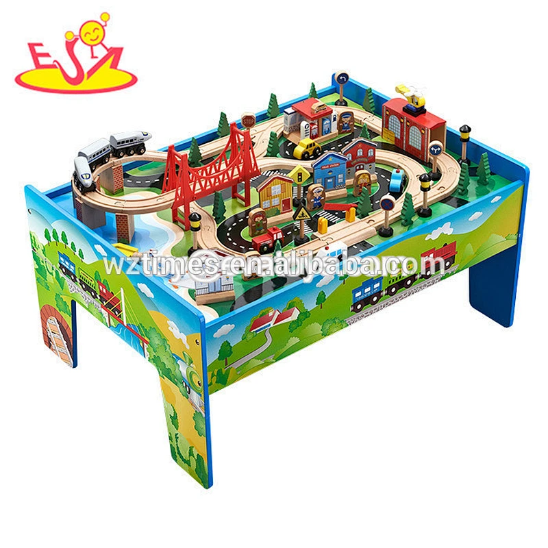 wholesale most popular 90 pieces educational toy wooden model train W04C040