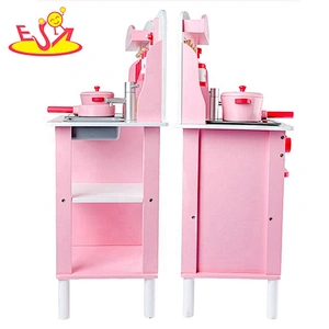 2019 New arrival lovely wooden pink play kitchen for kids W10C471