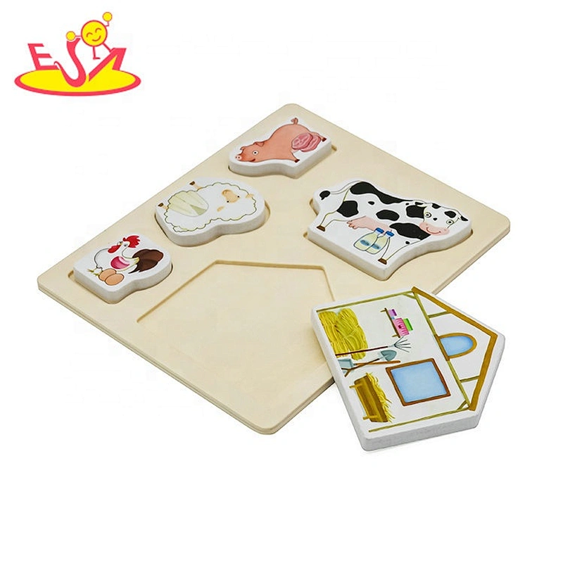 2019 wholesale educational wooden farm animals puzzle for kids W14D077