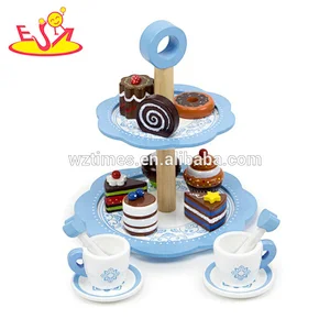2018 Wholesale simply design wooden tea time toys pretend play preschool kid with decorative plate W10D178