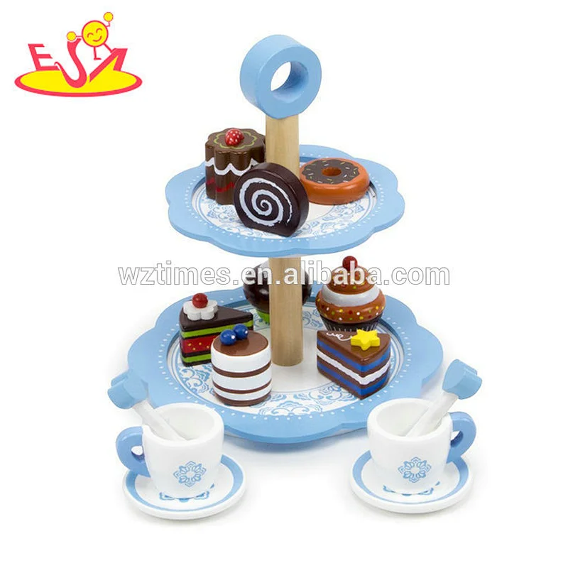 2018 Wholesale simply design wooden tea time toys pretend play preschool kid with decorative plate W10D178