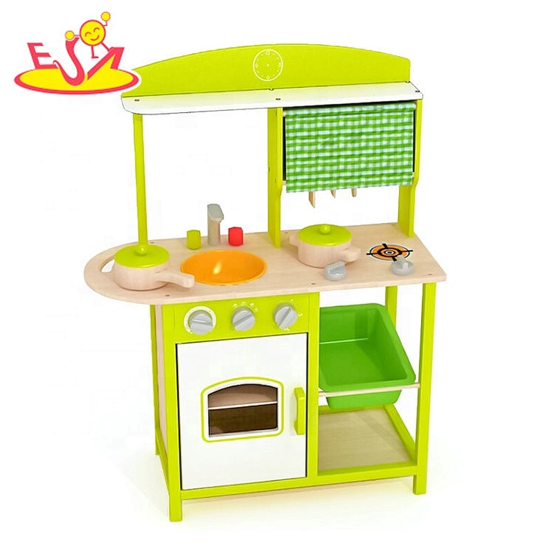2019 Amazon hot selling blue wooden children kitchen set for pretend W10C444