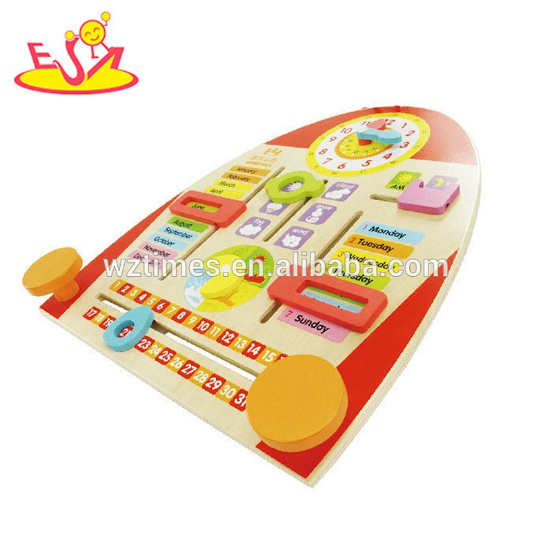 Wholesale useful wooden calendar toy for baby for learning date weather and time W09F001