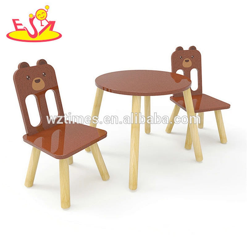 New hottest cartoon bear painted wooden kids table and chair set for school furniture W08G235
