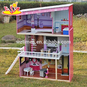 2018 Nuevo diseño de casa de muñecas de madera para niñas modelo de moda superior casa de muñecas de madera para niñas La mejor casa de muñecas de madera para niñas W06A151