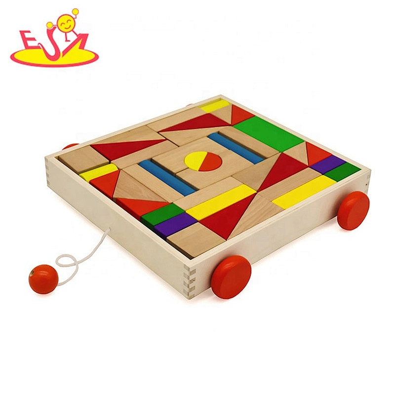 Most popular educational kids wooden pull toy with blocks W13C038