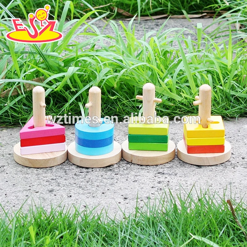 Großhandel hot baby holz stapeln geometrische blöcke spiel neue mode kinder holz stapel geometrische blöcke spielzeug