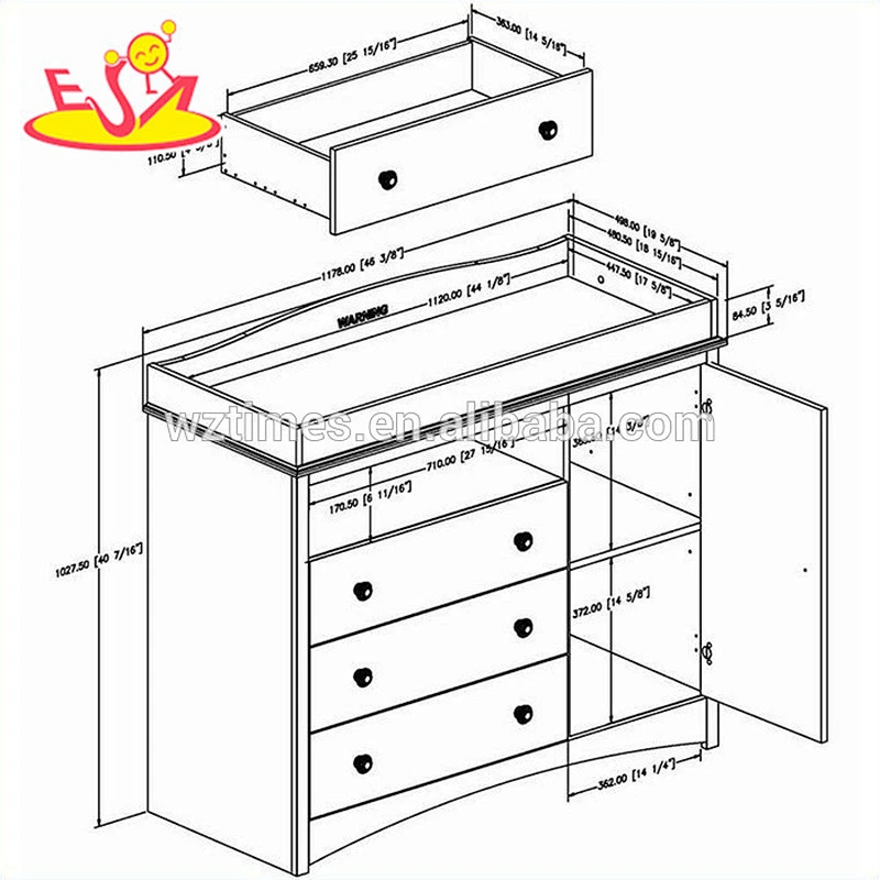 2018 New arrival safety wooden baby changing table with drawers W08C120