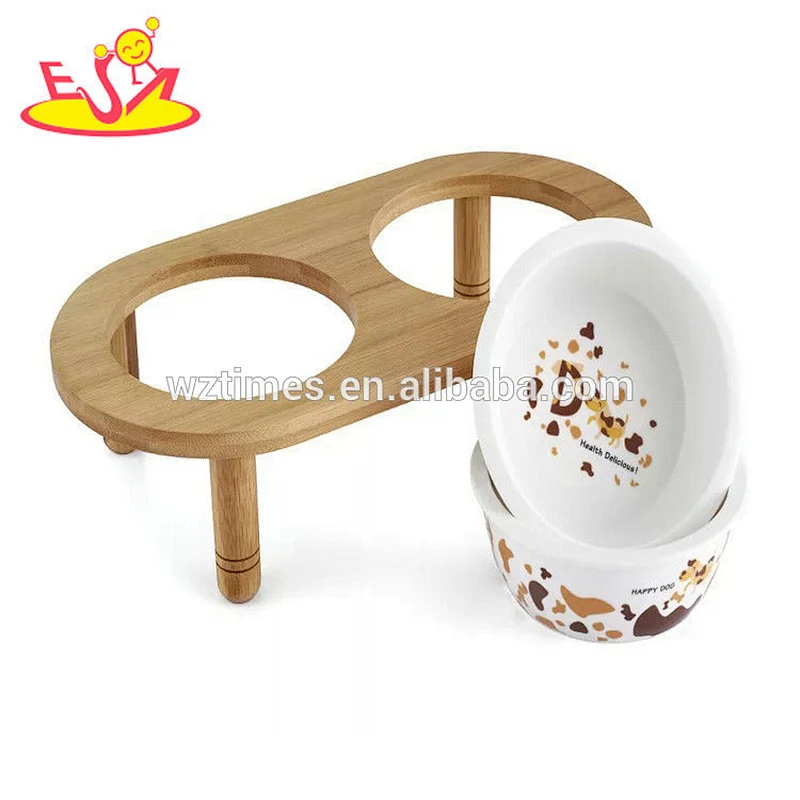 Wholesale creative customized safety stainless steel bowl wooden pet feeder bowl W06F054