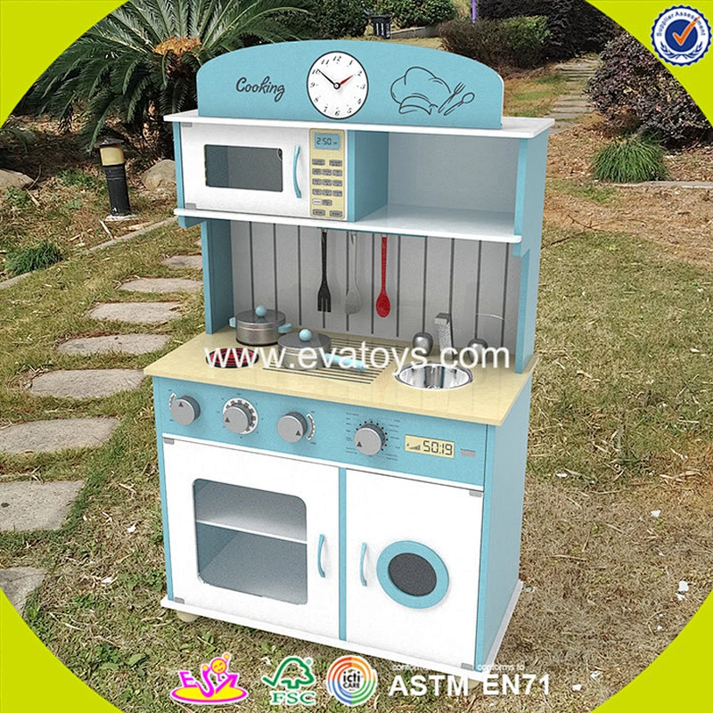 2018 New design blue wooden kids kitchen set top fashion wooden kids kitchen set best wooden kids kitchen set W10C266