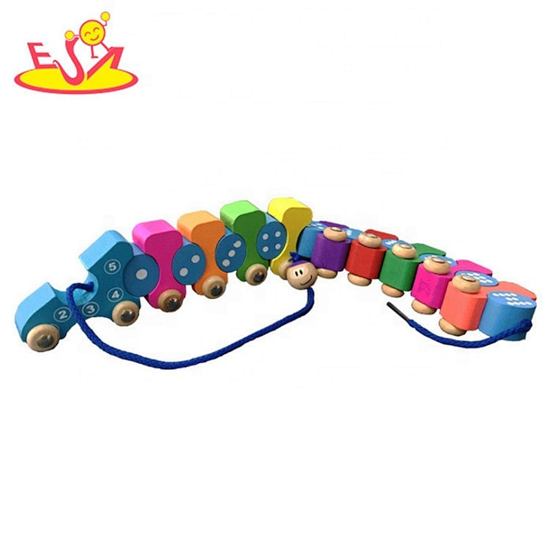 2019 New arrival kids mini wooden pull along train toy with numbers W05C115