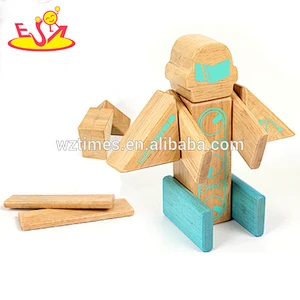 Wholesale educational diy construction wooden flexible robot puzzle toy for kids W03B046