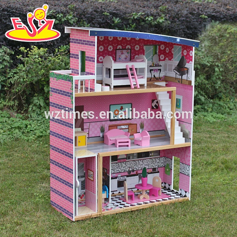 wholesale pretend play big wooden dollhouse for children W06A214