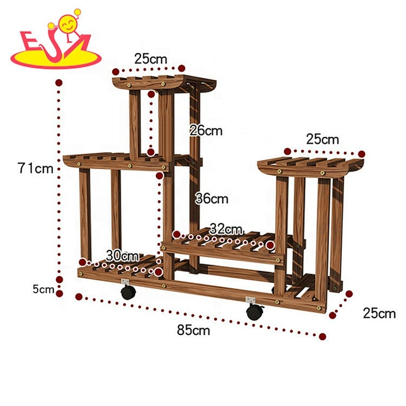 New arrival 4 layers decorative natural wood plant stand with wheels W08H117B