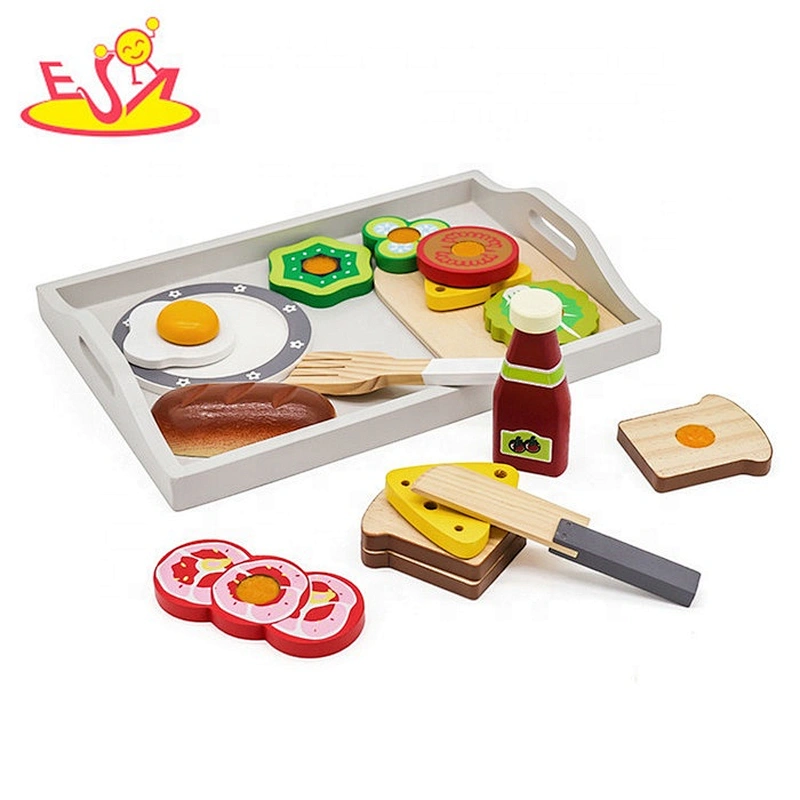 2018 New hottest kids wooden toy food tray set for pretend play W10B272