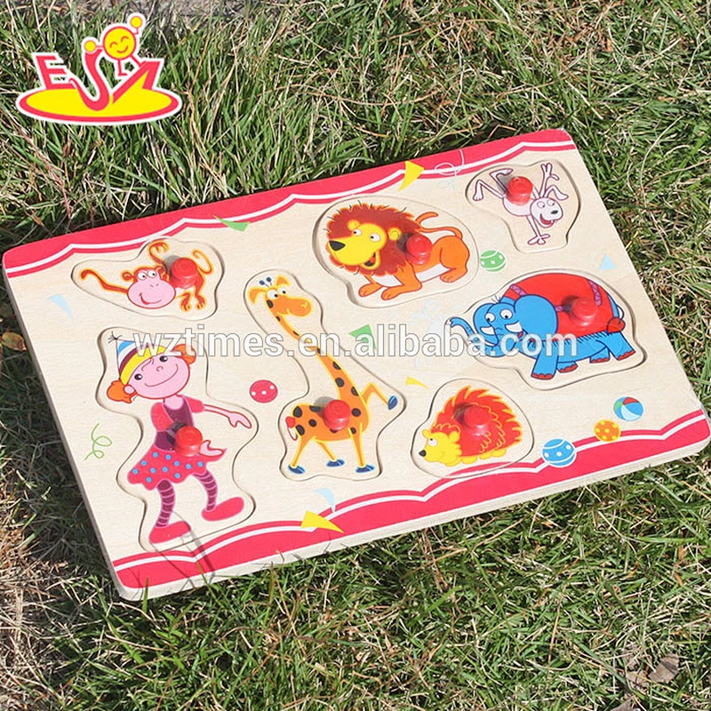Wholesale baby attractive wooden animals puzzle toy with multi pattern W14M084