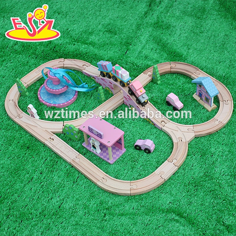 wholesale kids railway wooden train set for sale W04C065