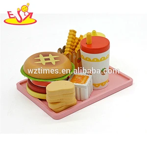Hölzernes Hamburger des Spielzeugs heißes interessantes Schnellimbissthema für Kinder W10B075