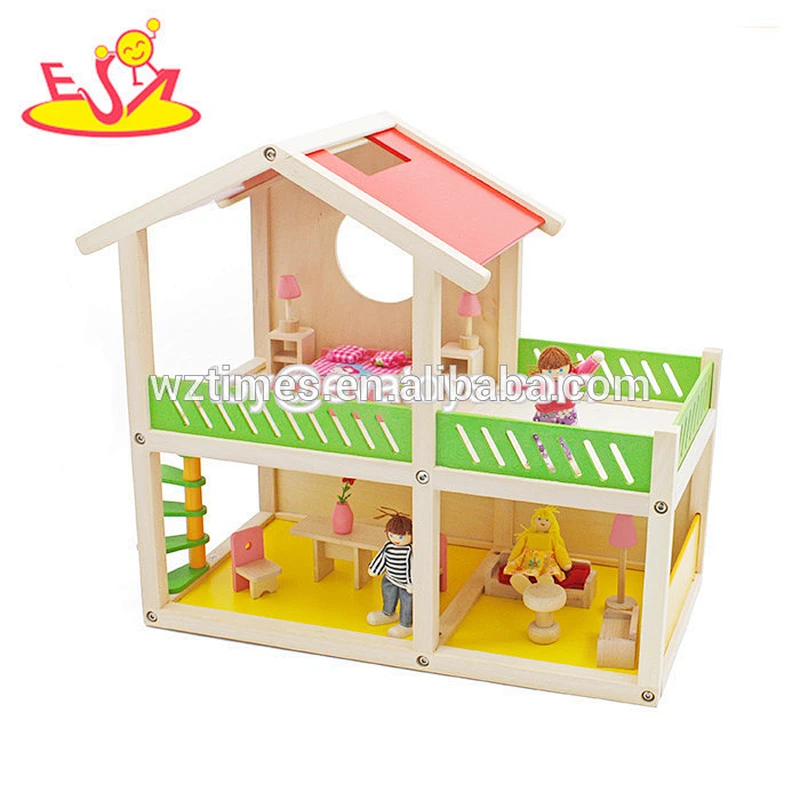 Der heißeste Verkauf diy hölzernes Puppenhausspielzeug bauen Hausspielzeug für Kinder W06A074 zusammen