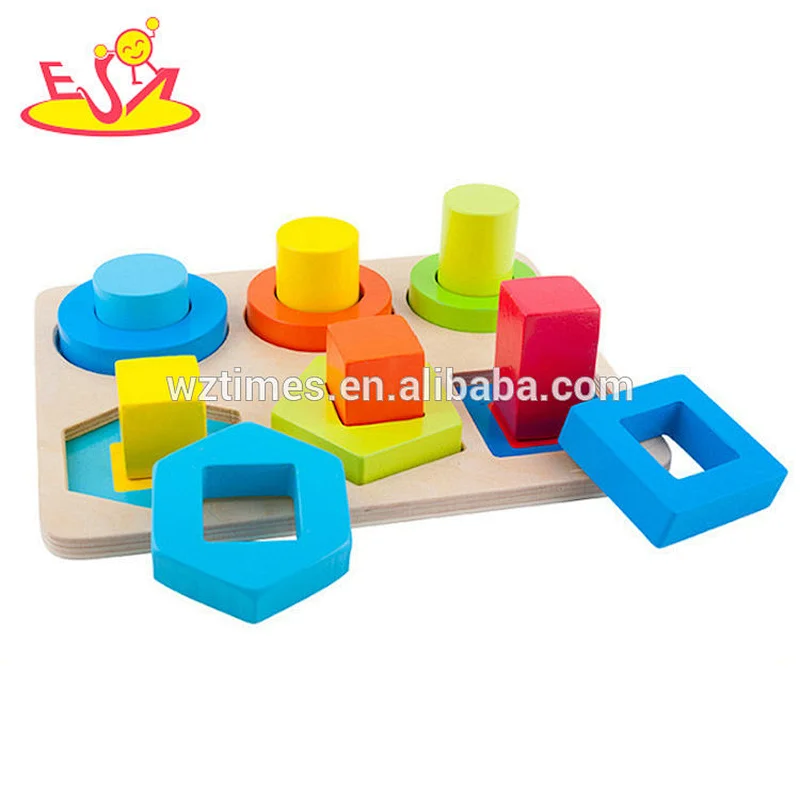 wholesale preschool teaching set wooden geometric blocks baby toys W12F025