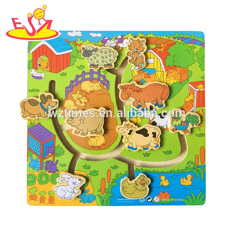Wholesale cartoon style wooden animal maze toy for kids W11H037