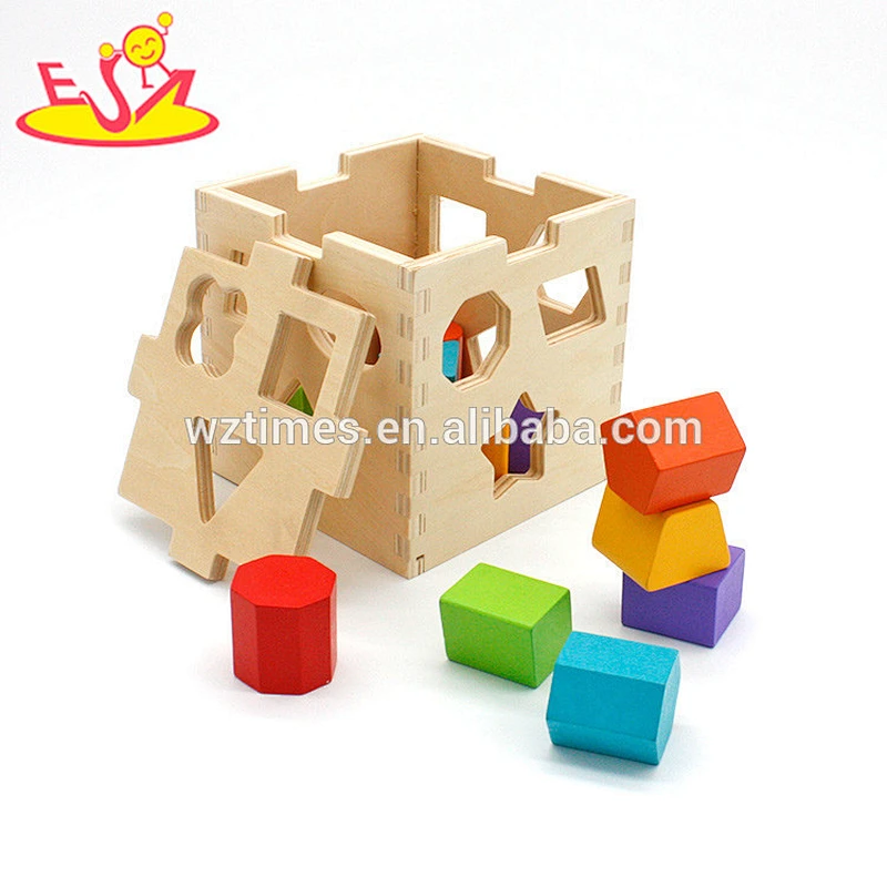 Wholesale teaching motor skills wooden shape sorting cube for children W12D080-Z