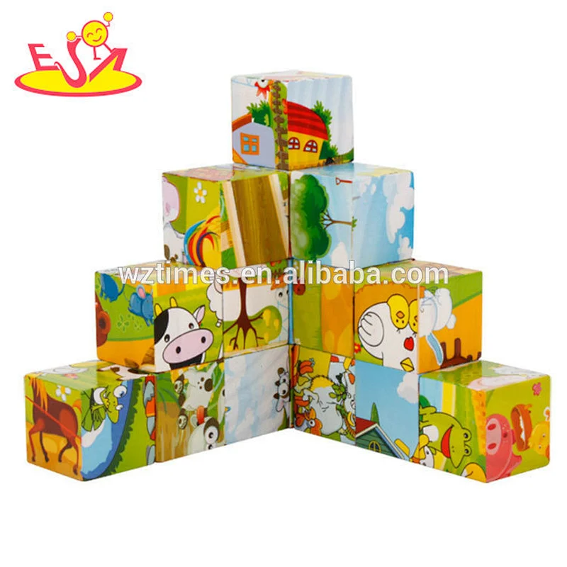 2018Early education 12 cube wooden picture puzzle game for children W14F057