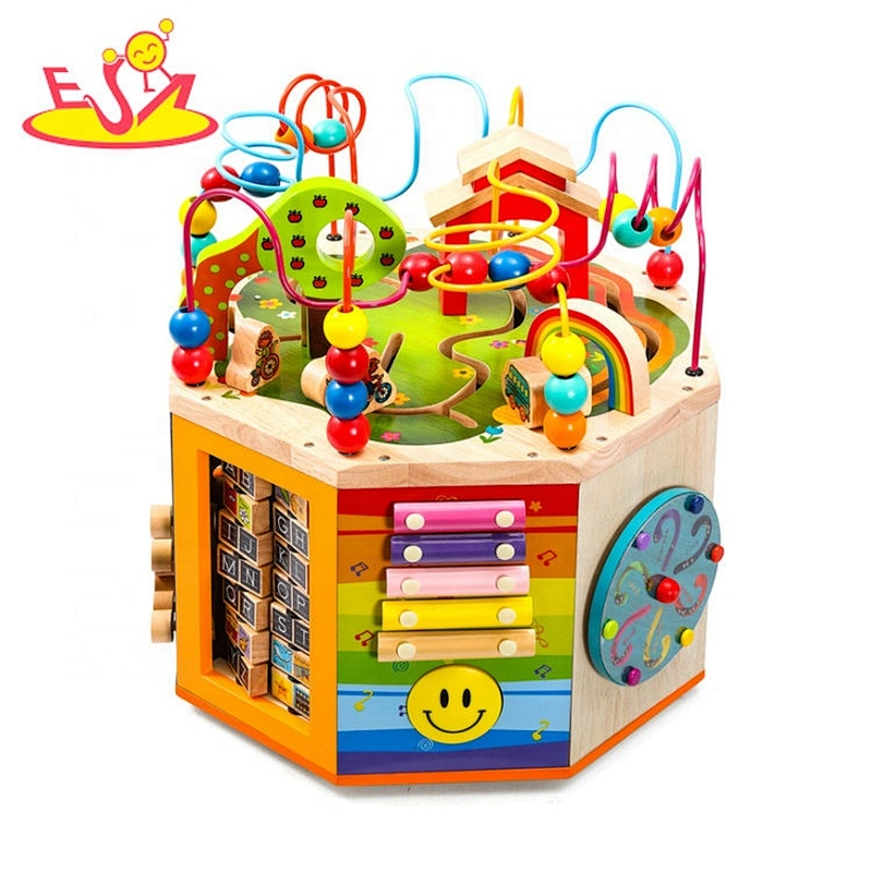 Top sale educational wooden activity cube for children W11B226