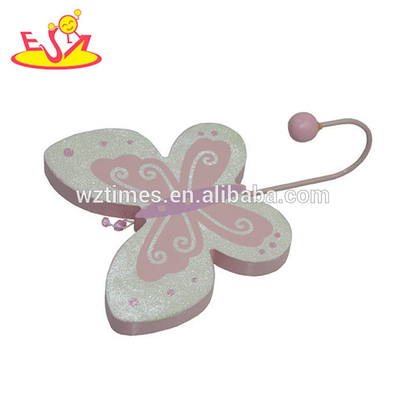 wholesale new butterfly design popular pink children wooden coat hook W09B028