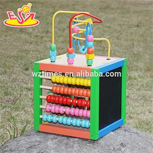 wholesale design funny cubic wire bead toy,multi-function wooden cubic wire bead toy for kids,wooden bead toy W11B060