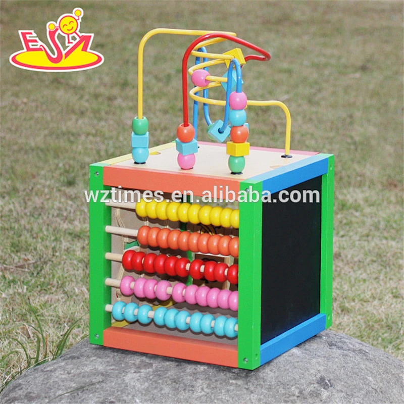 wholesale design funny cubic wire bead toy,multi-function wooden cubic wire bead toy for kids,wooden bead toy W11B060